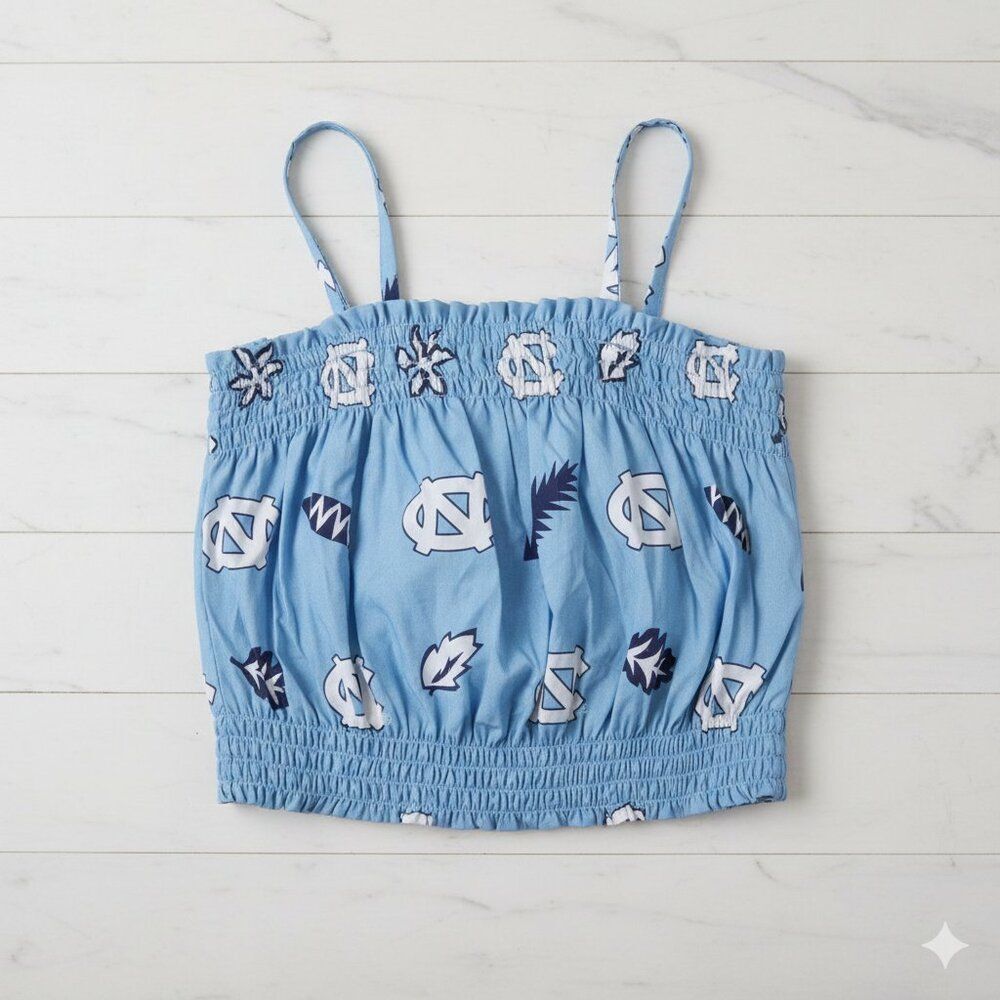 NWT UNC Tar Heels Wes & Willy Smocked Carolina Blue Crop Top - M/L